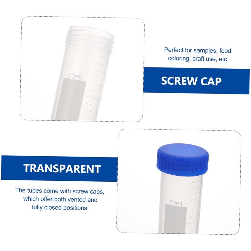 50pcs 50ml Plastic Test Tubes with Screw Caps Leak Resistant Graduated Marks for Lab Storage - Image 3